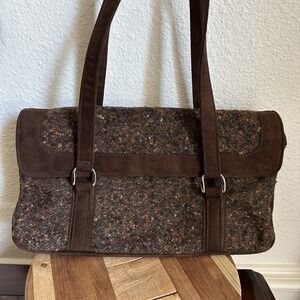 Mucros Weavers Purse Shoulder Bag 13.5x7.5 Inch Irish Wool Tweed Brown Pockets